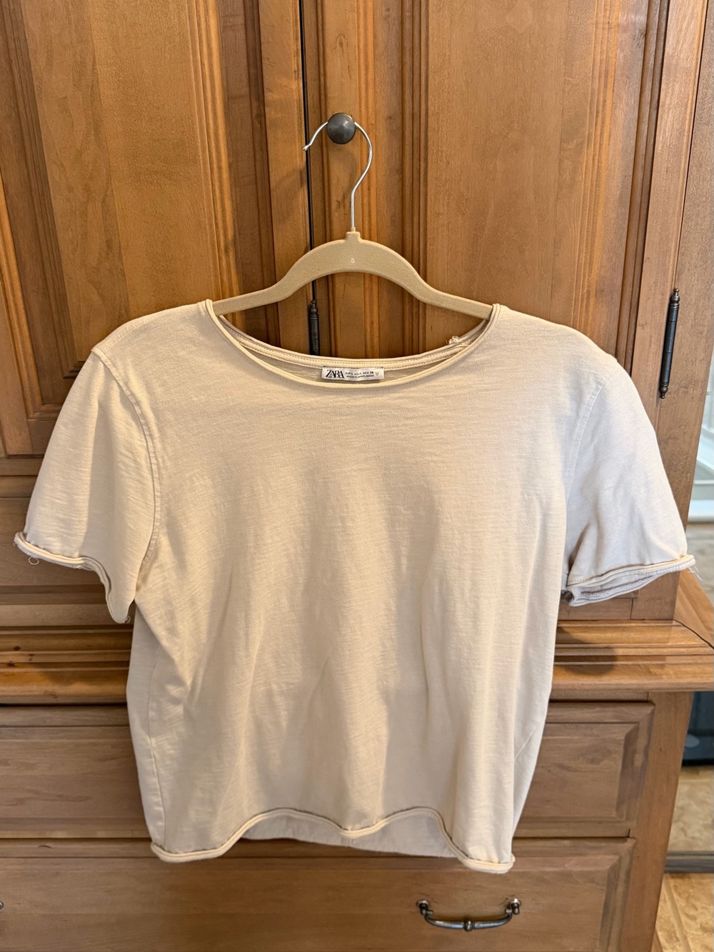 Zara Beige Short-Sleeve Crewneck Tee